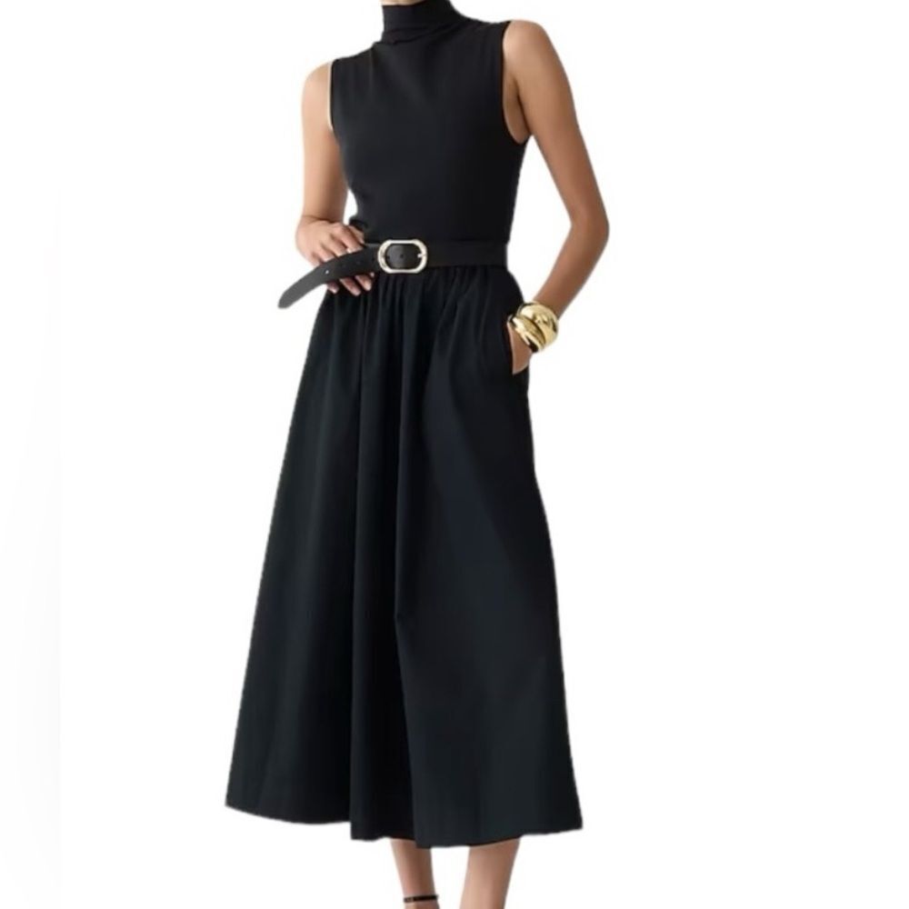 J.Crew Fitted Knit Mockneck Dress With Poplin Skirt Nwt Size M